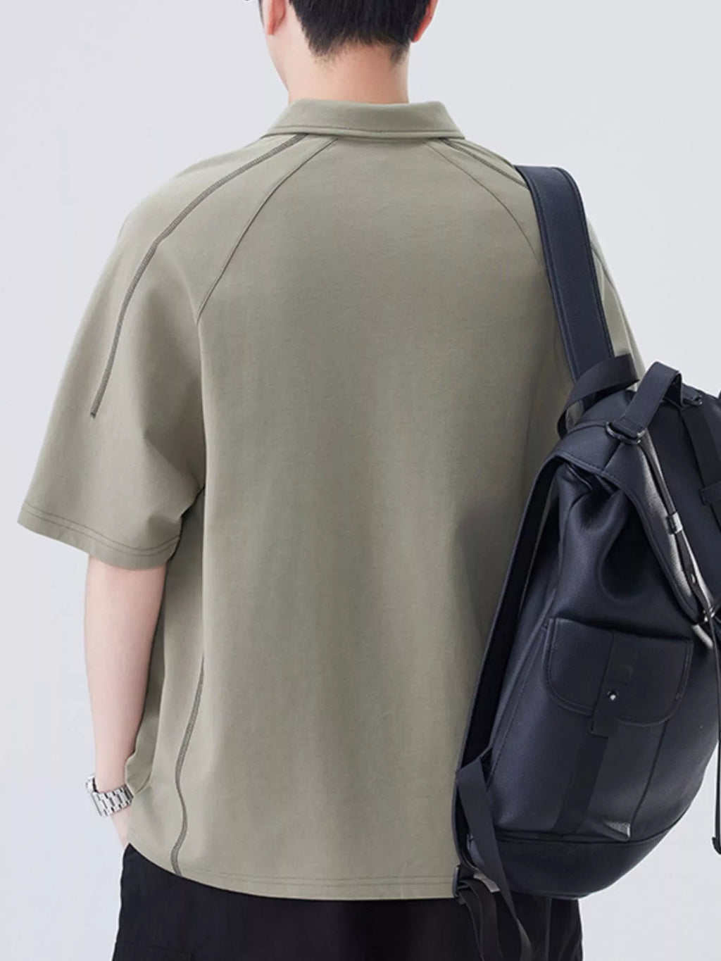 Plus Size Button Detail Short Sleeve Polo in Classic in Black for Men