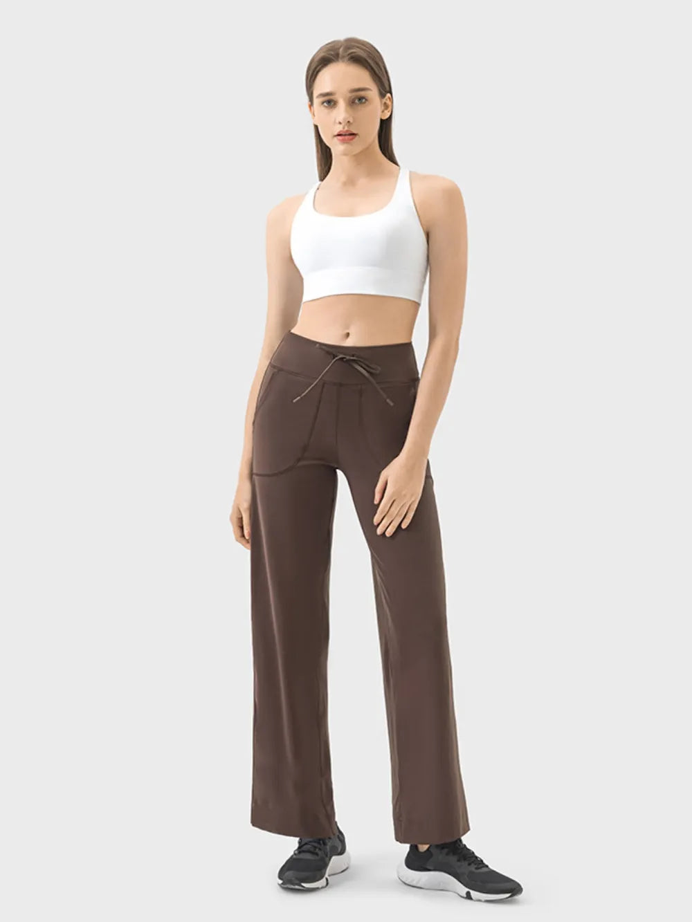 Drawstring Active Pants with Pockets in Dusty Blue in Cream for Women