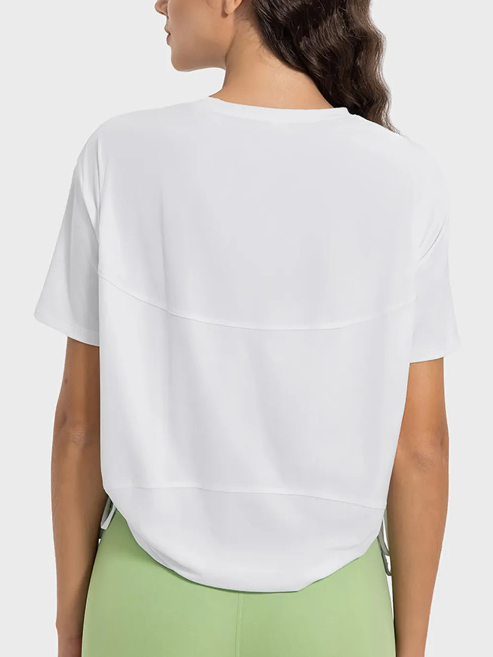 Drawstring Round Neck Short Sleeve Active T-Shirt in White for Women
