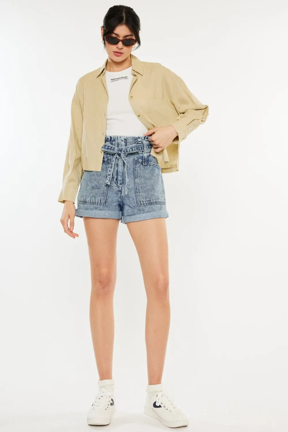 Ultra High Rise Paperbag Denim Shorts in Medium for Women