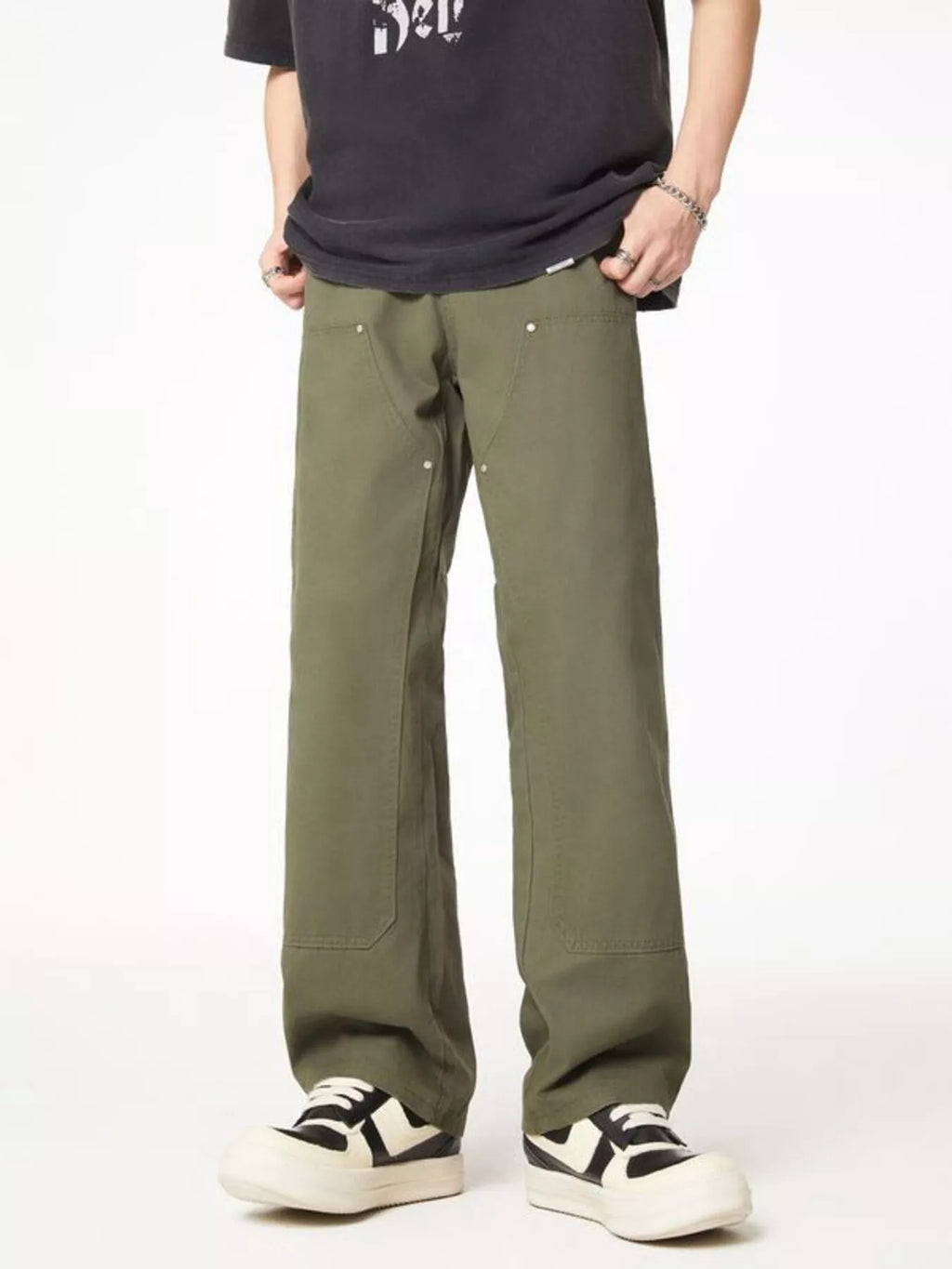 Wash Wide Leg Jeans Plus Size in Black for Men