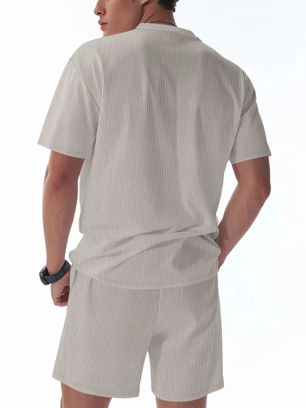 Casual Striped Top and Shorts Set Plus Size in Dark Gray for Men