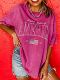 America 1776 Graphic Mineral Wash Cotton Tee in Cerise for Women