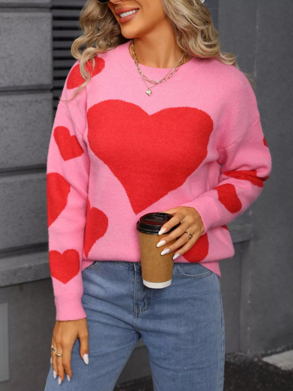 Valentines Day Heart Crew Neck Sweater in Classic for Women