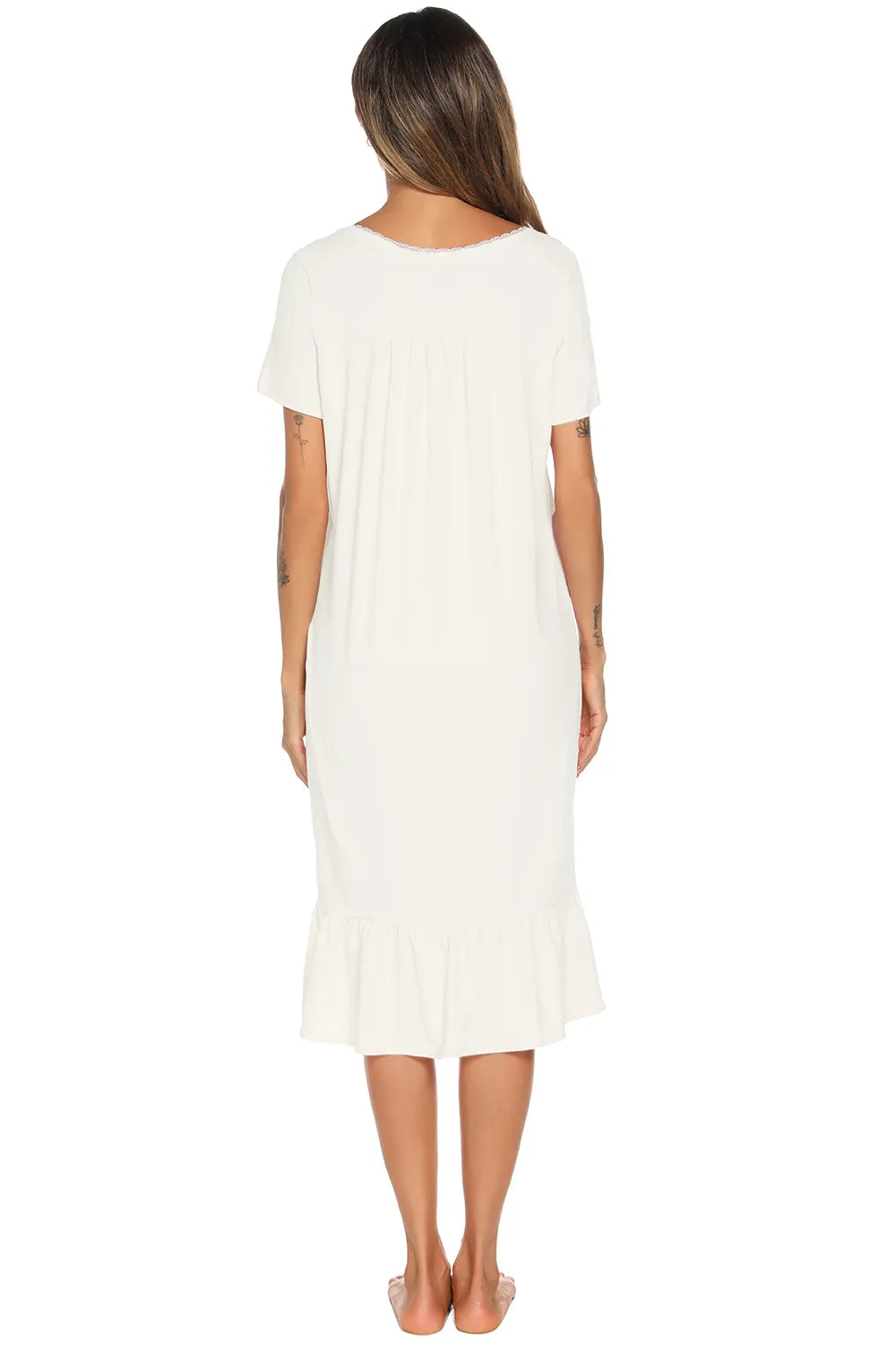 Lace Detail Square Neck Lounge Dress in White for Women