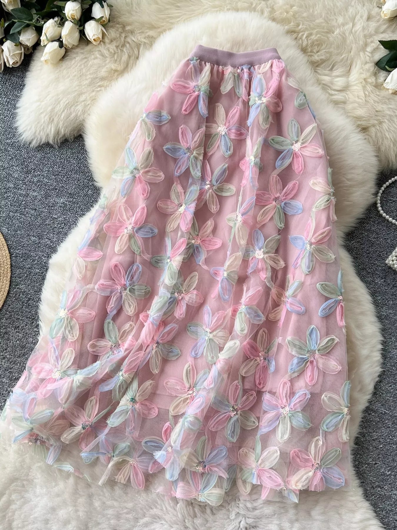 Floral Mesh Skirt for Women