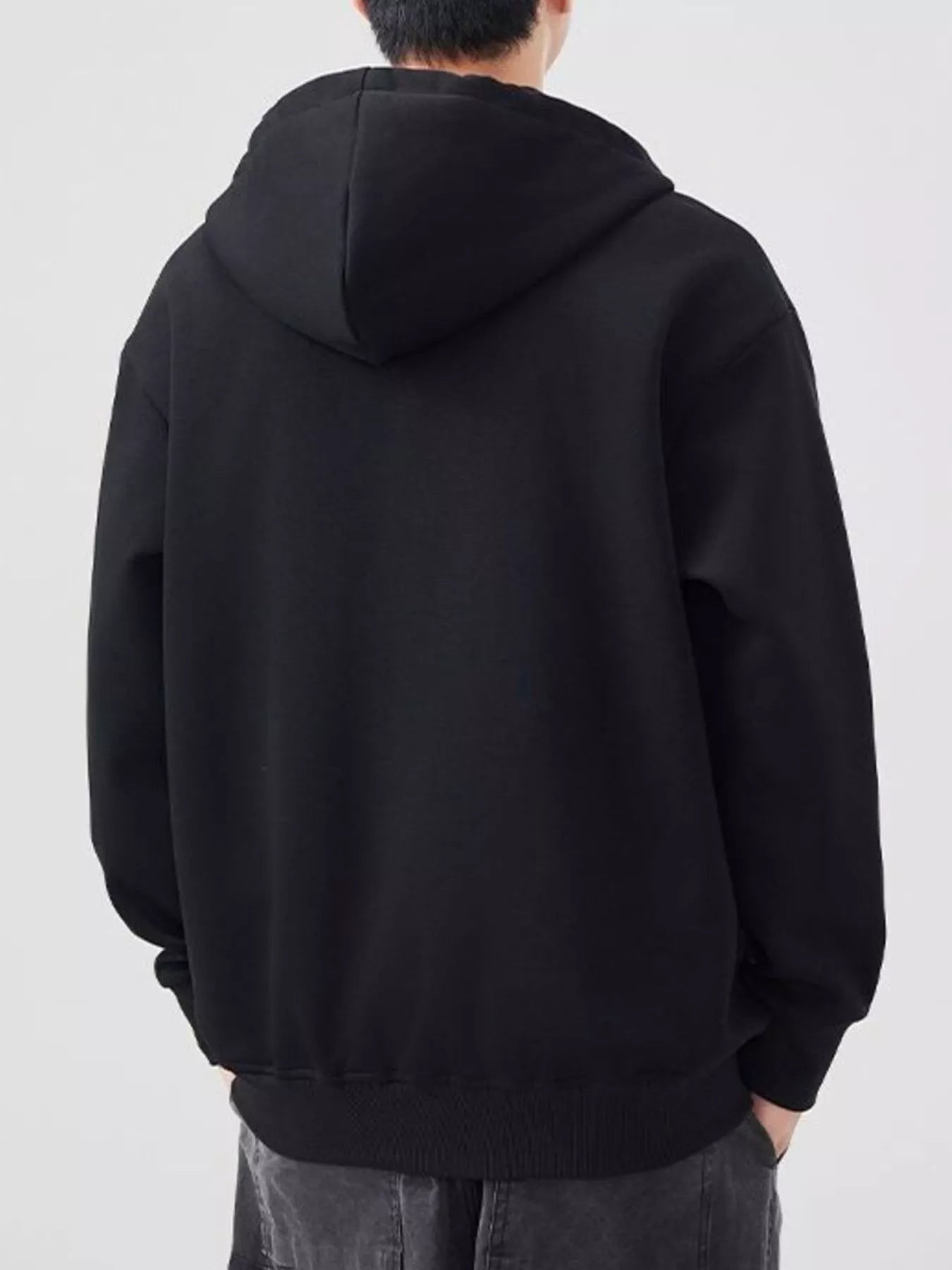 Plus Size Solid Color Zip-Up Hoodie in Black for Men