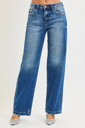 Slouchy Baggy Jeans Pocket Side Seam Detail Plus Size in Dark for Women