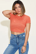 Plus Size Ribbed Round Neck Short Sleeve T-Shirt in Gray for Women