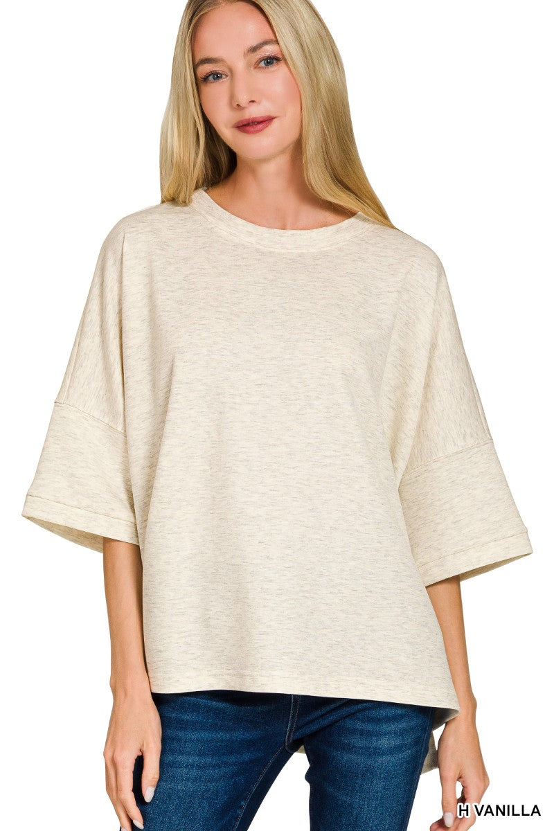 Scuba Round Neck Top with Side Slits in H Vanilla for Women