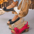 Floral Accent Block Heel Sandals in Red for Women