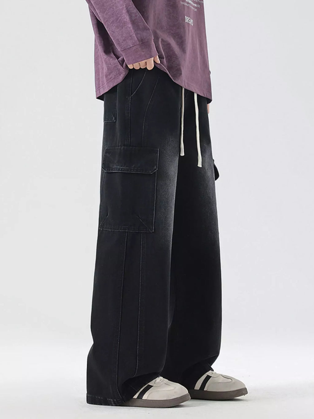 Wide Leg Cargo Jeans Plus Size in Vintage Blue for Men