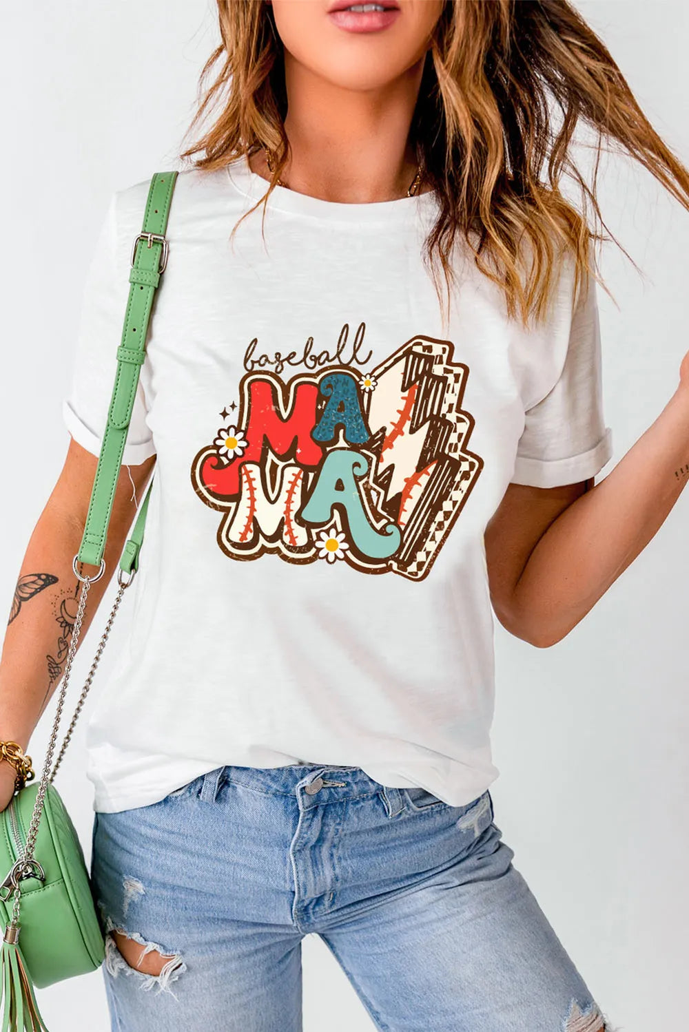 Letter Graphic Round Neck Short Sleeve T-Shirt in Classic in White for Women