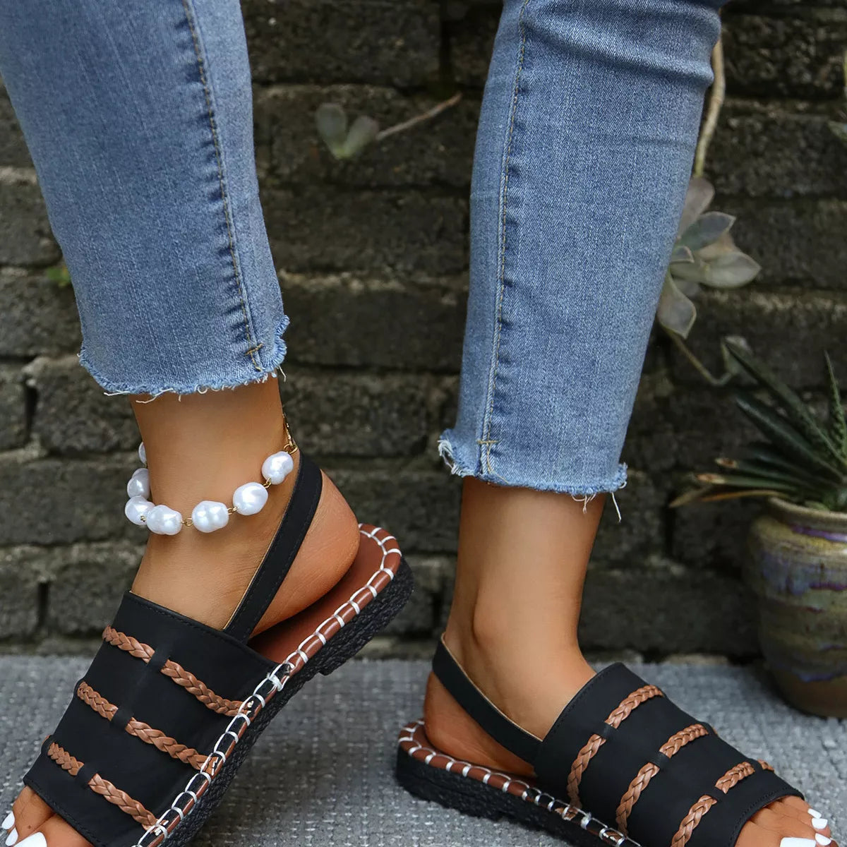 Open Toe Buckle Sandals in White in Black for Women