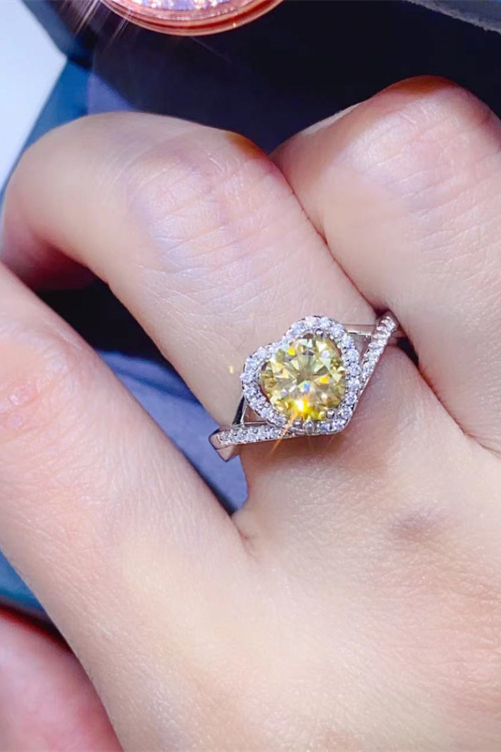 Adored 1 Carat Moissanite 925 Sterling Silver Heart Ring in Yellow for Women