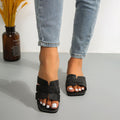 Woven Strap Flat Sandals in Black for Women