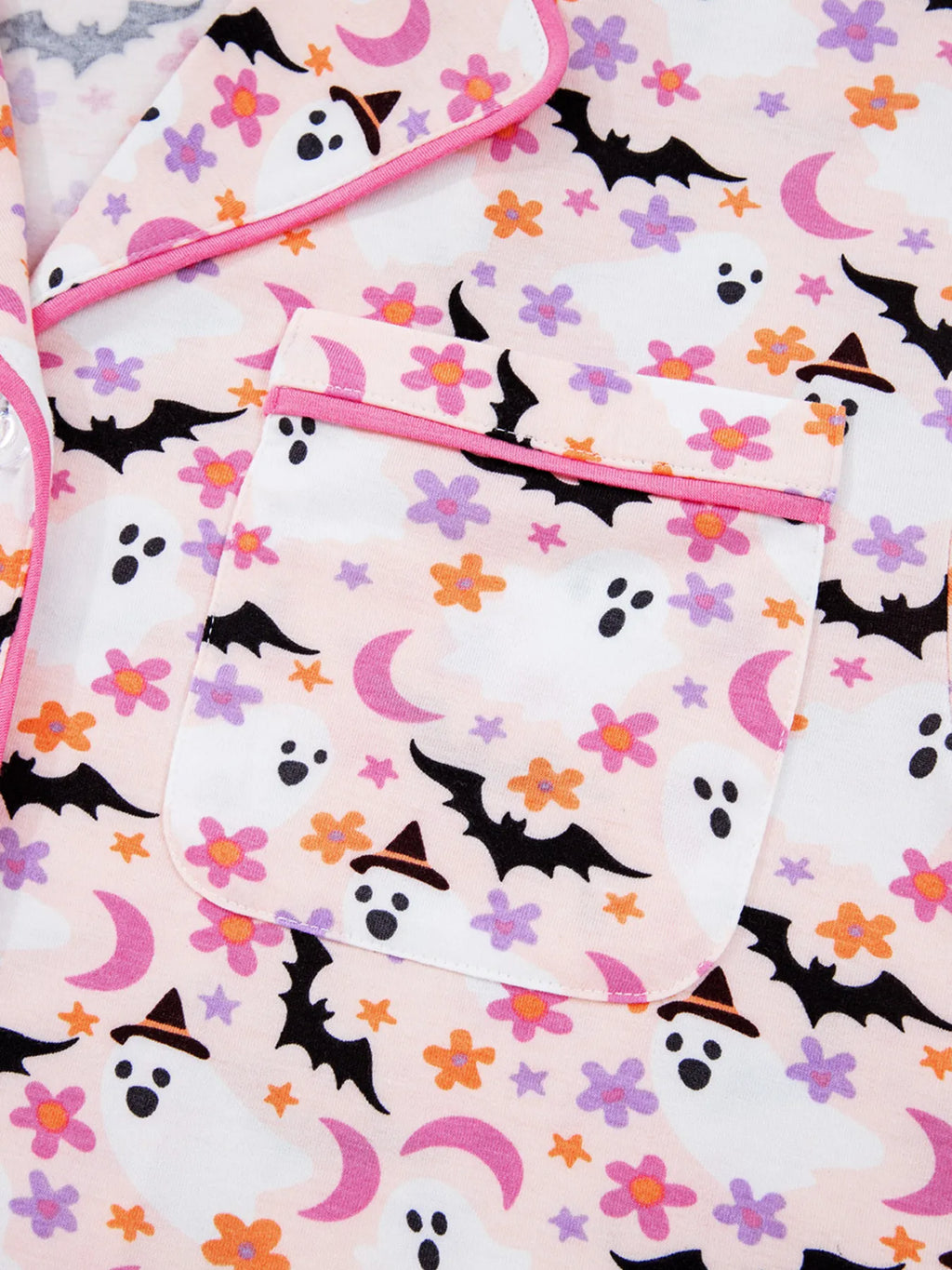 Halloween Ghost Print Button Up Top and Pants Lounge Set for Women