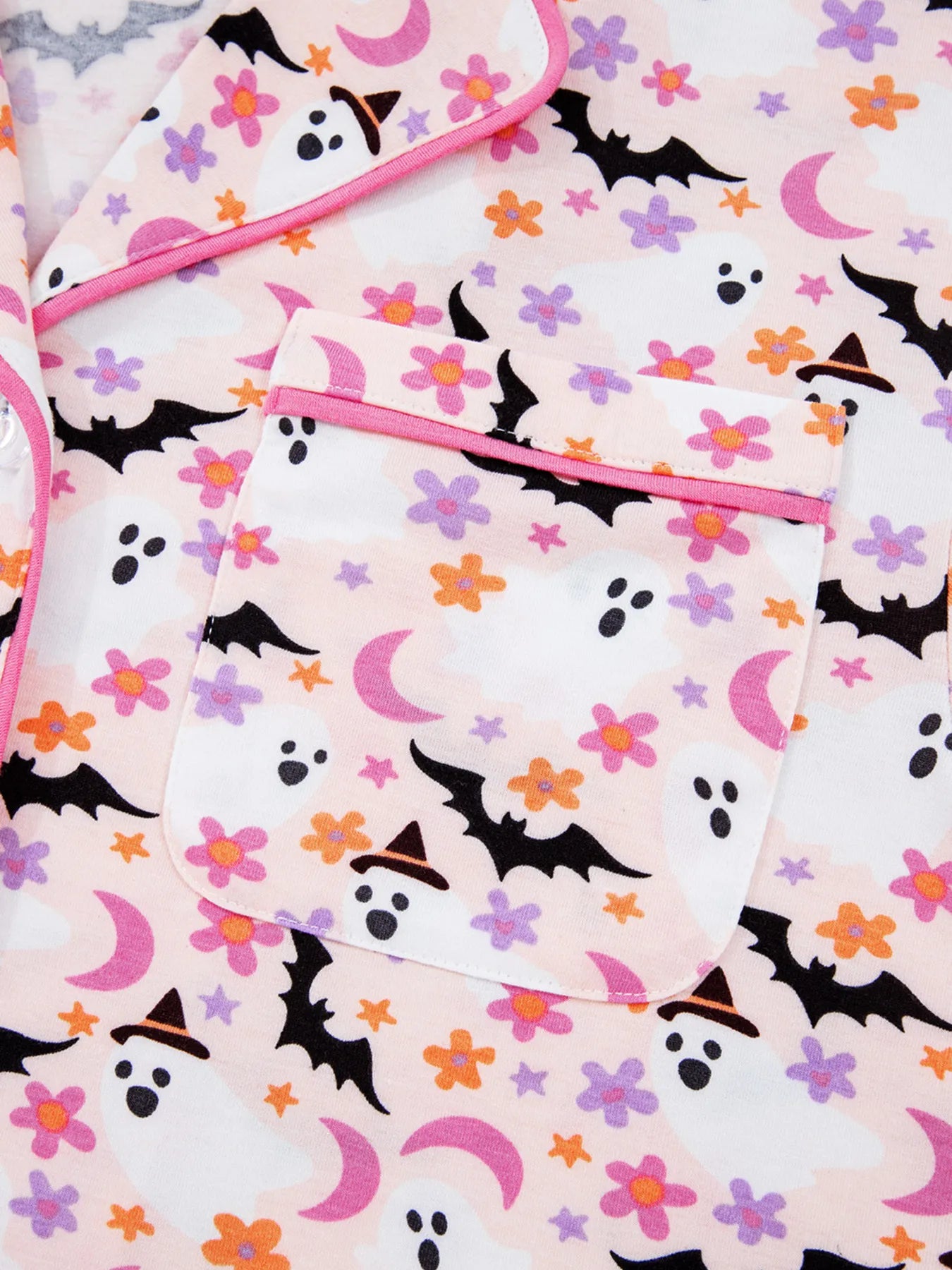 Halloween Ghost Print Button Up Top and Pants Lounge Set for Women