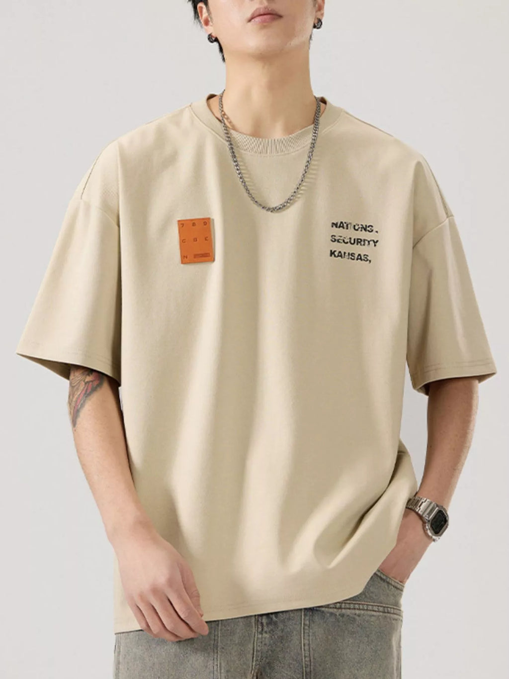 Round Neck Short Sleeve T-Shirt Plus Size in Classic in Black for Men