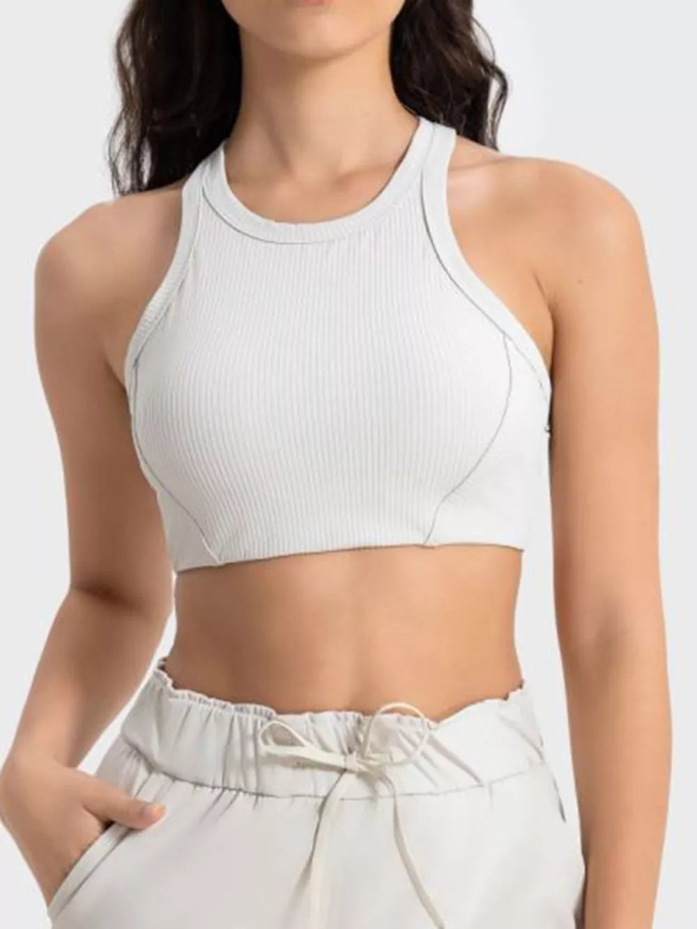 Wide Strap Cropped Sport Tank in White for Women