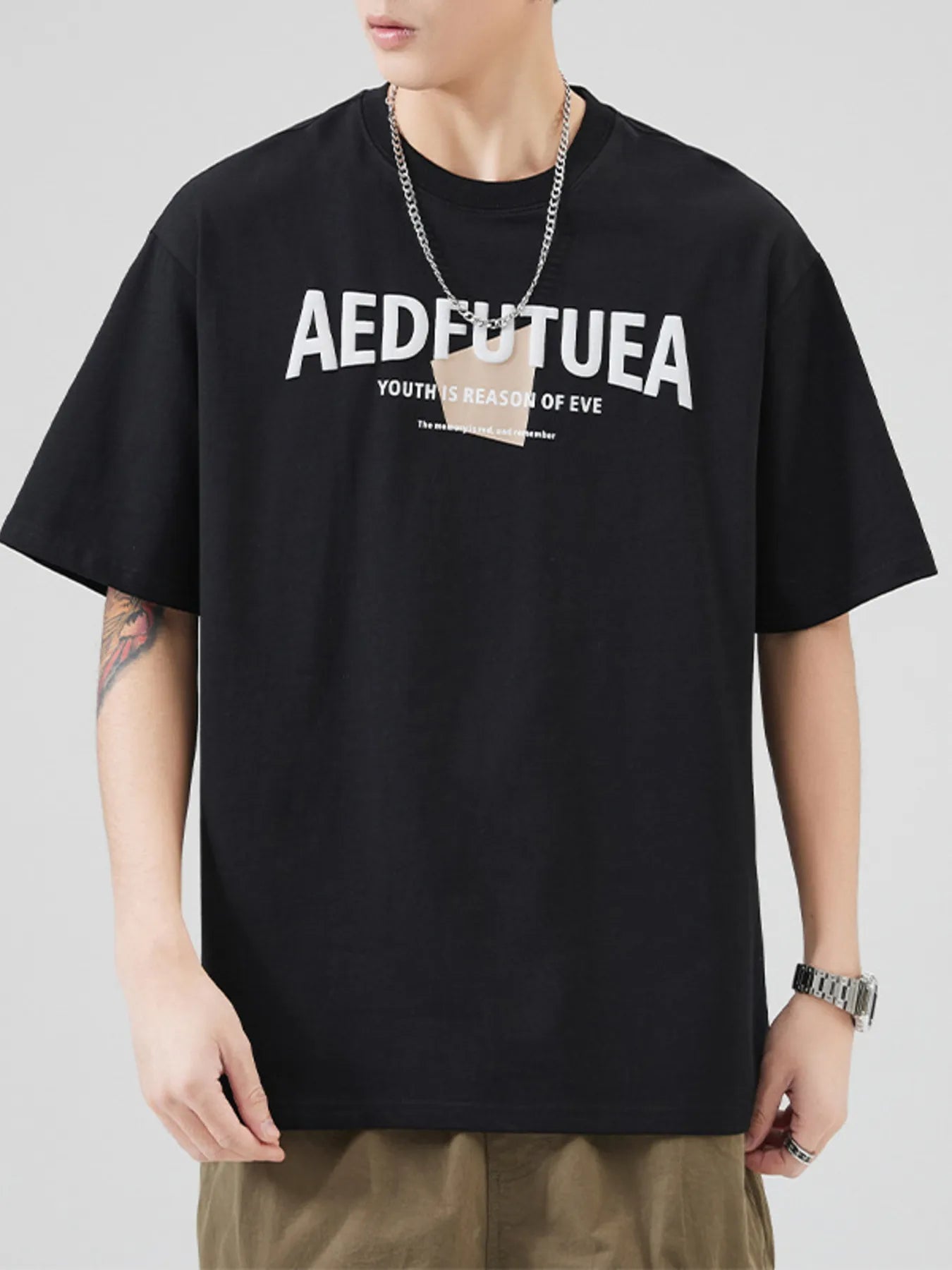 Plus Size Letter Round Neck Half Sleeve T-Shirt in White for Men