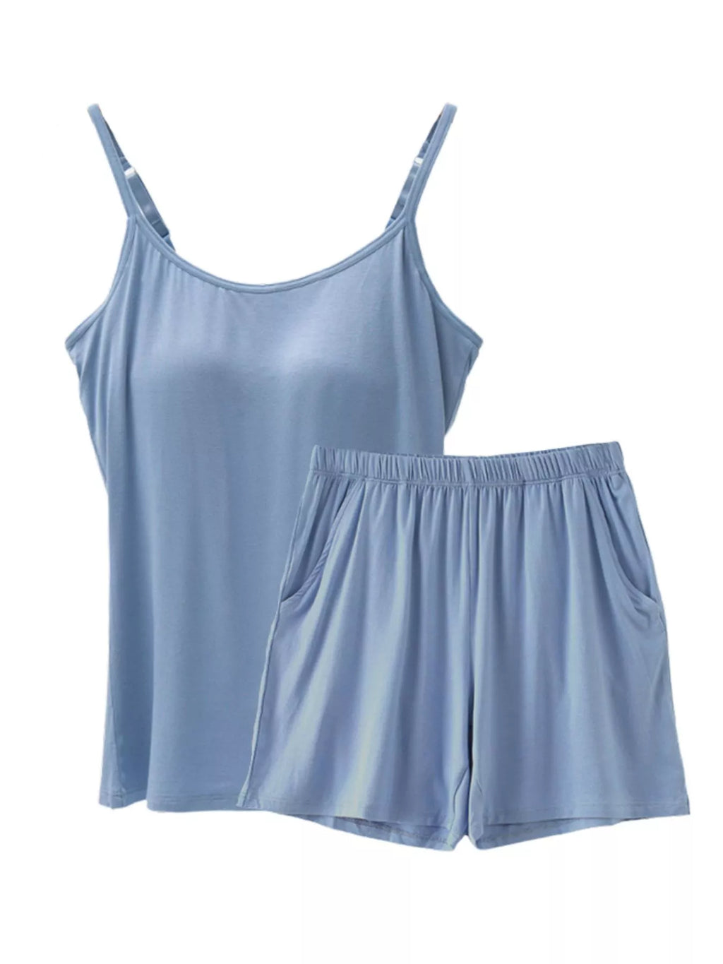 Plus Size Modal Adjustable Strap Padded Cami and Shorts Set in White + Black for Women