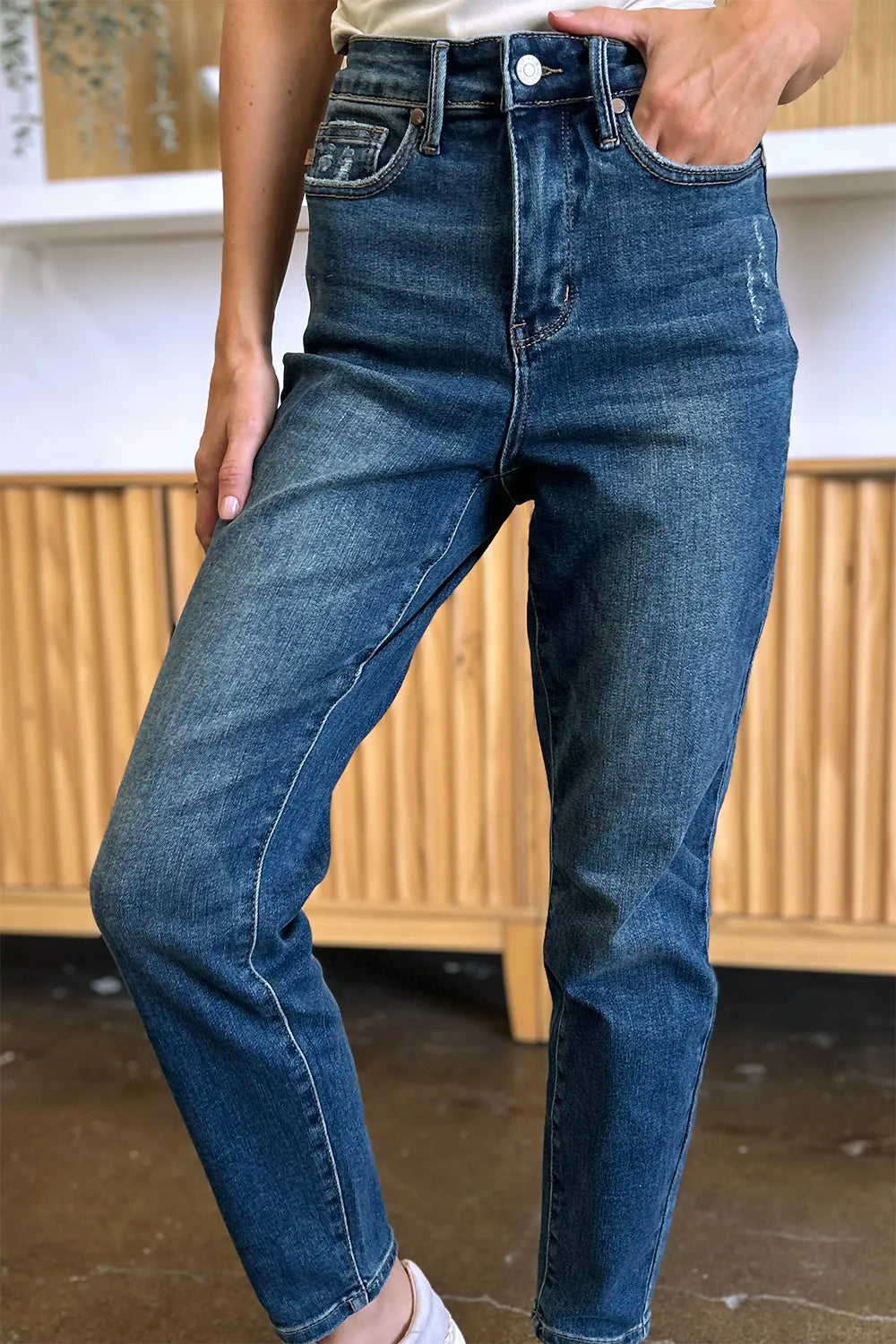 Plus Size Tummy Control High Waist Slim Jeans in Dark for Women