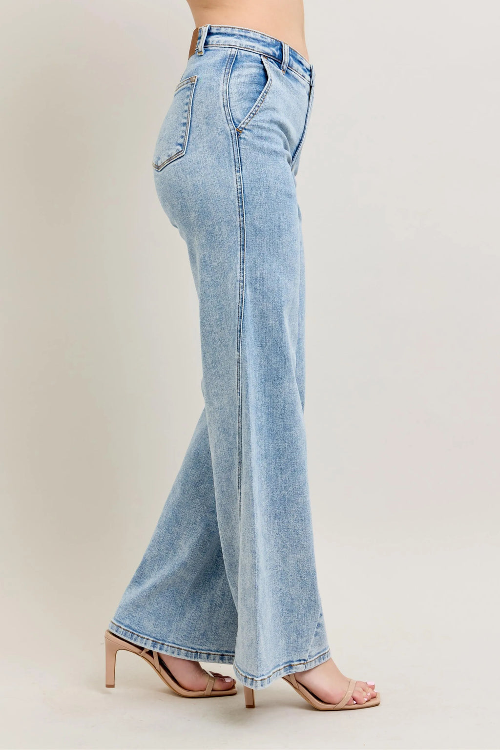 High Waist Wide Leg Jeans with Skewed Inseam Plus Size in Light for Women