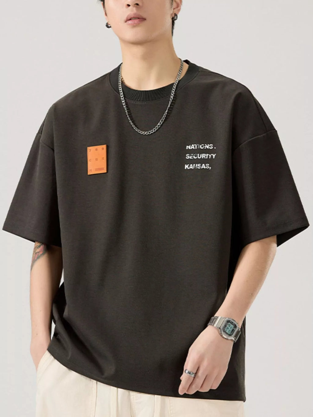 Round Neck Short Sleeve T-Shirt Plus Size in Classic in Black for Men