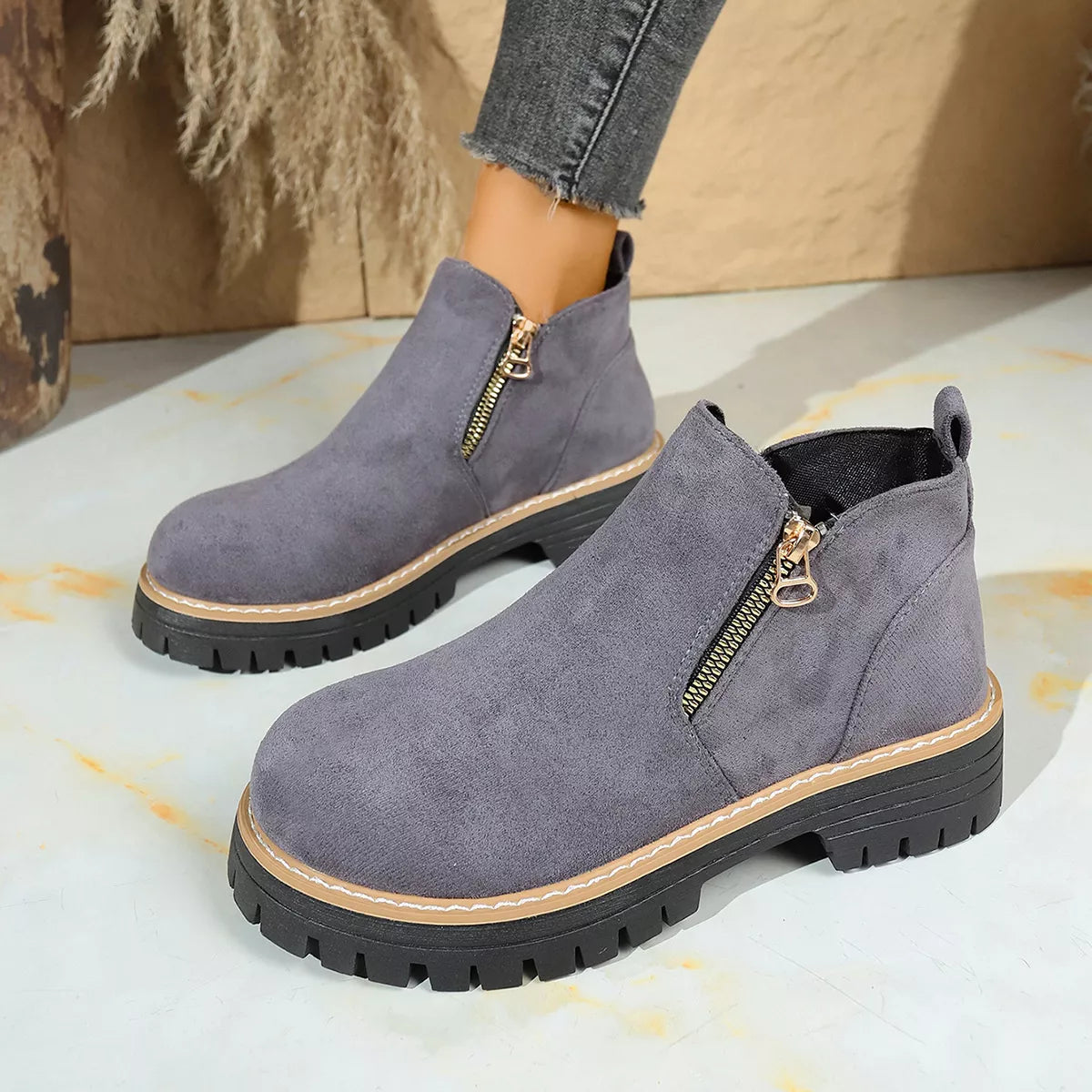 Round Toe Platform Boots in Classic in Black for Women