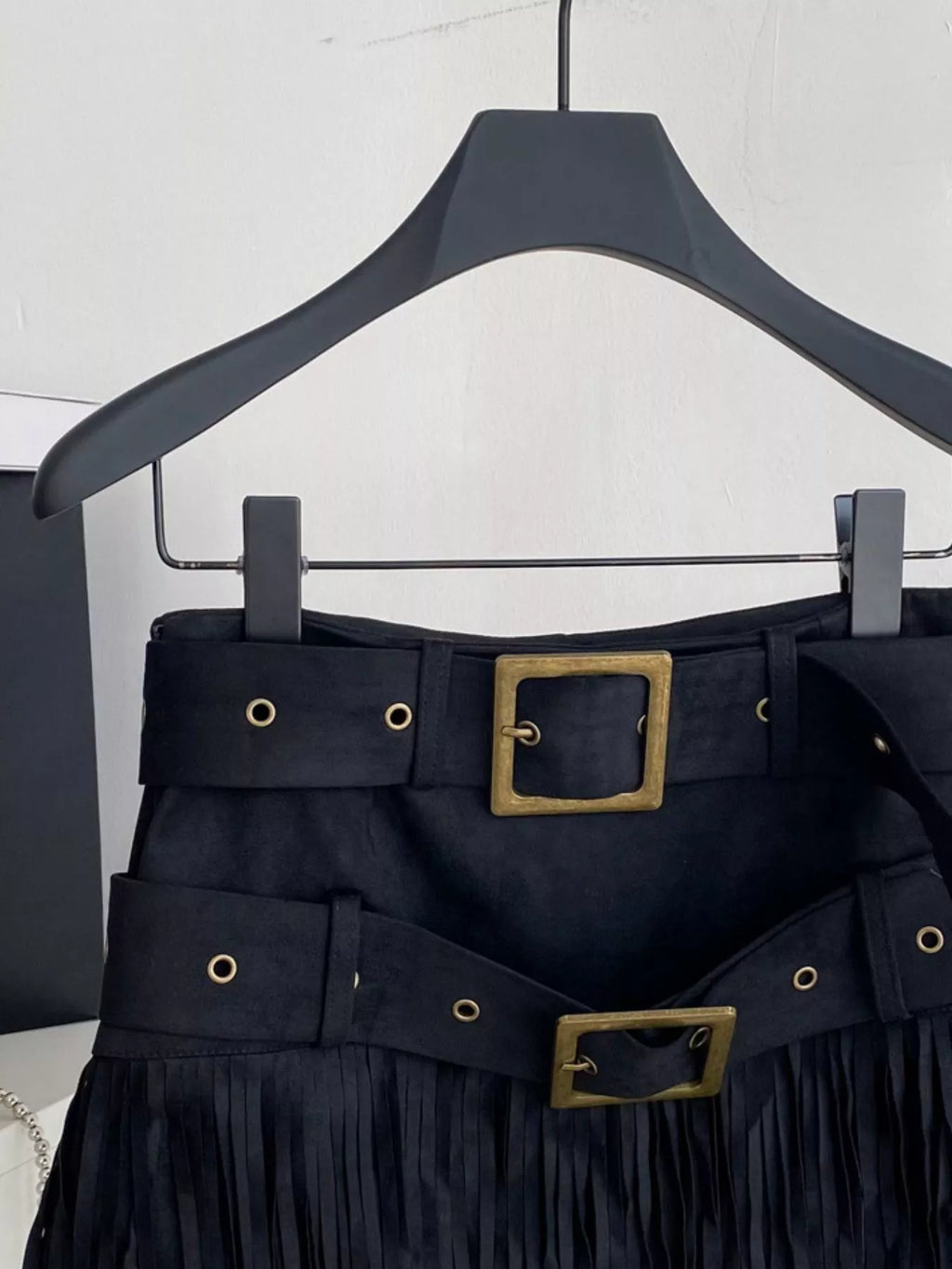 Fringe Belted Mini Skirt in Black for Women