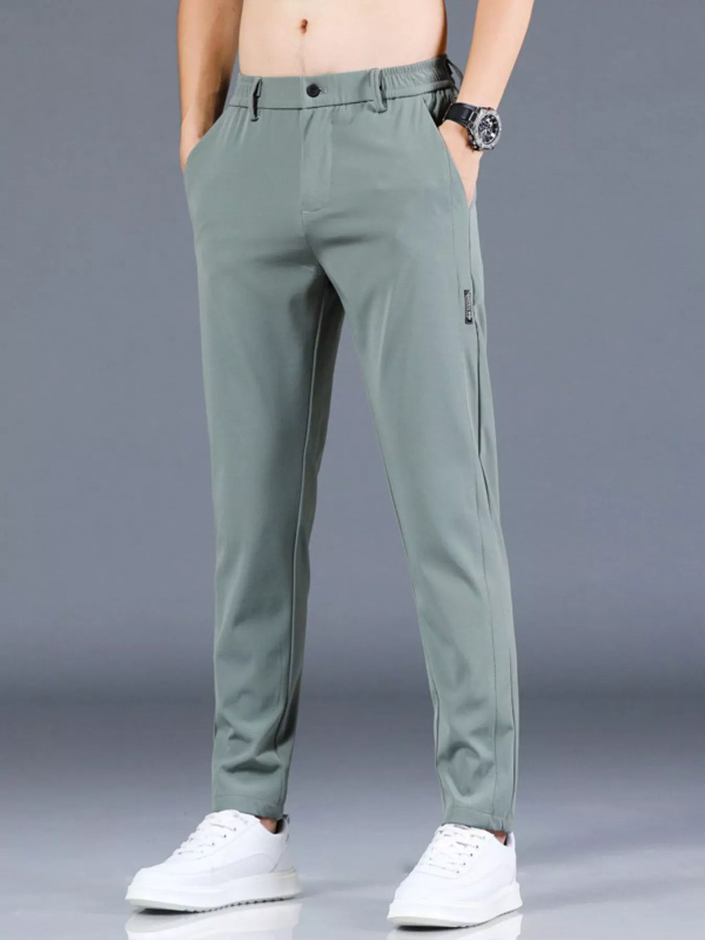 Slim Fit Casual Pants in Light Gray for Men