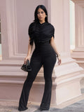 Ruched Flare Leg Jumpsuit in Black for Women