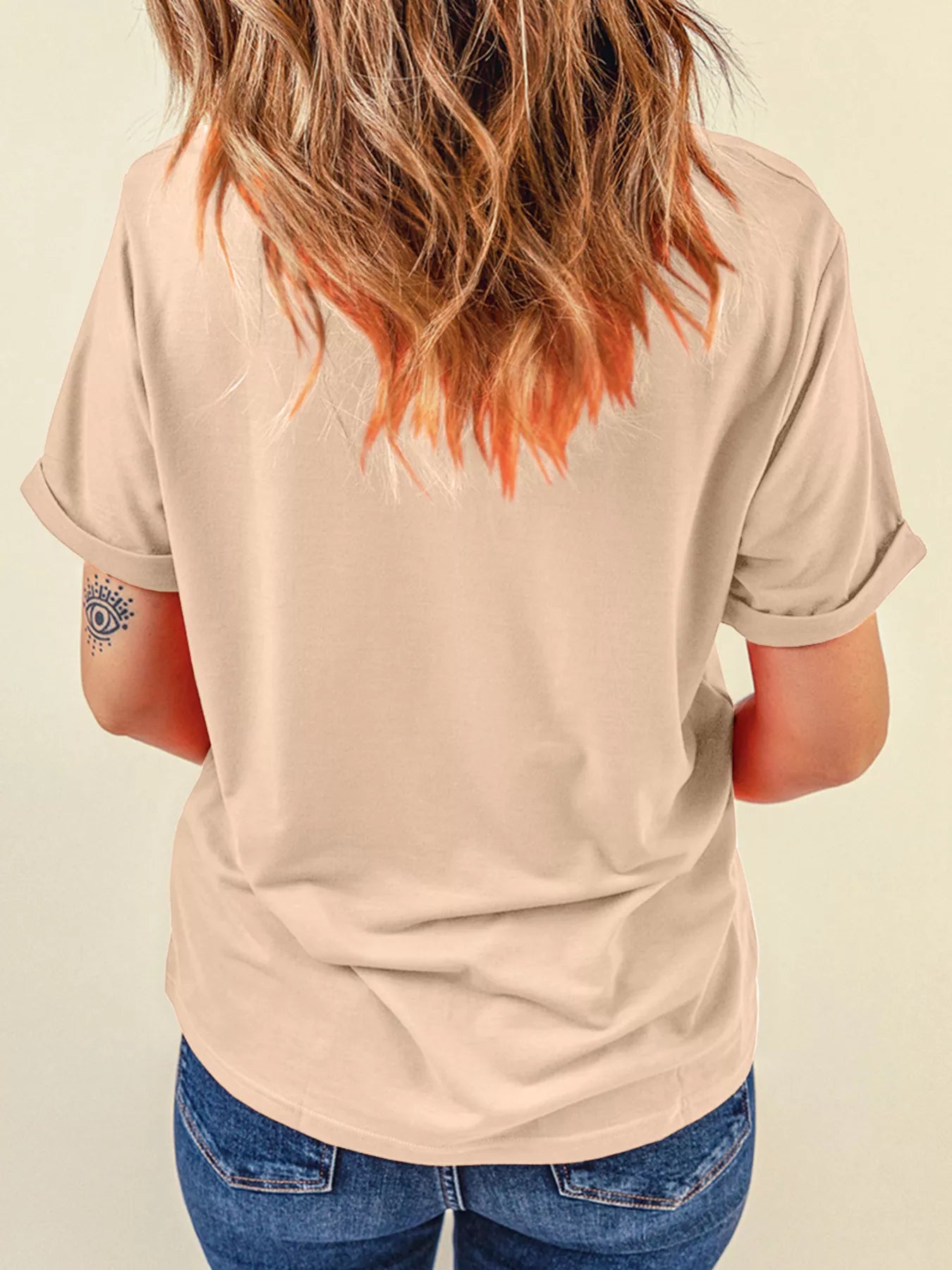 Halloween Bowknot Ghost Pumpkin Graphic T-Shirt in Tan for Women