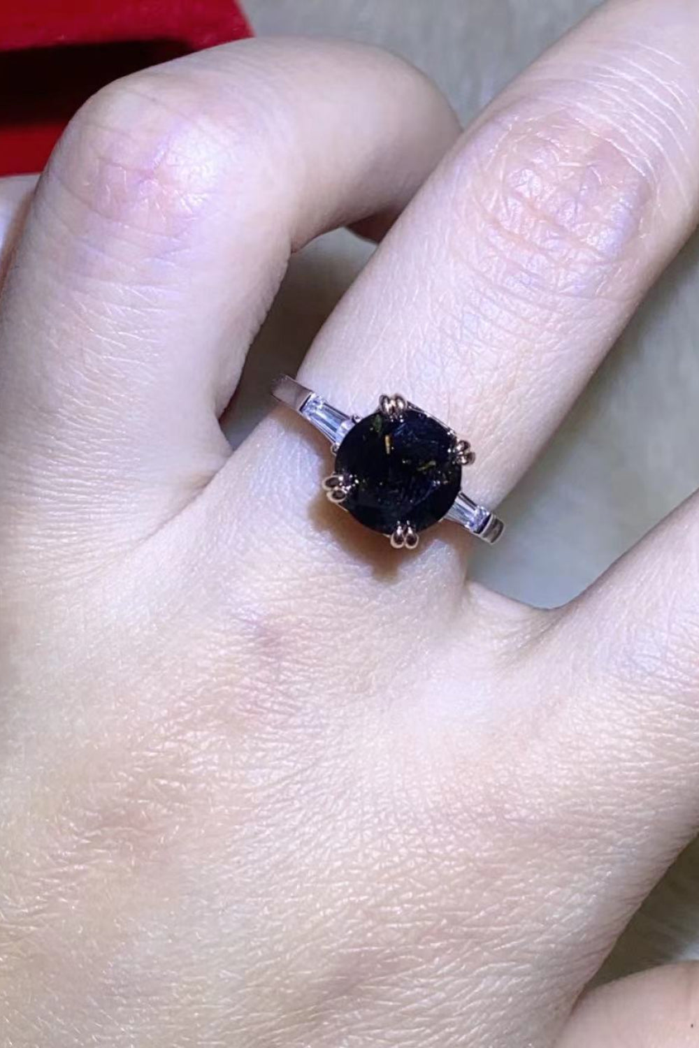 2 Carat Black Moissanite Platinum-Plated Ring for Women