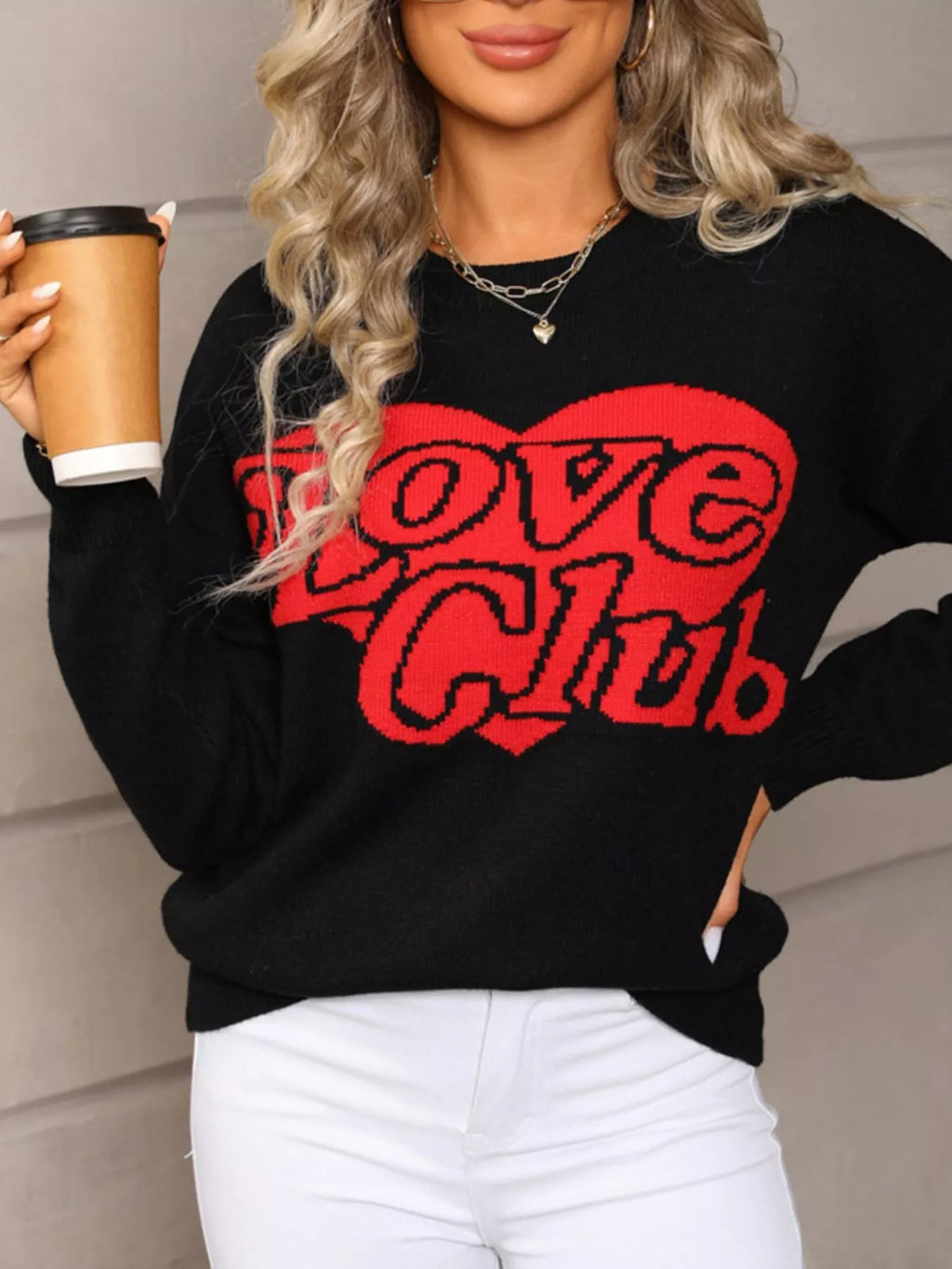Valentines Day Love Club Heart Graphic Sweater for Women