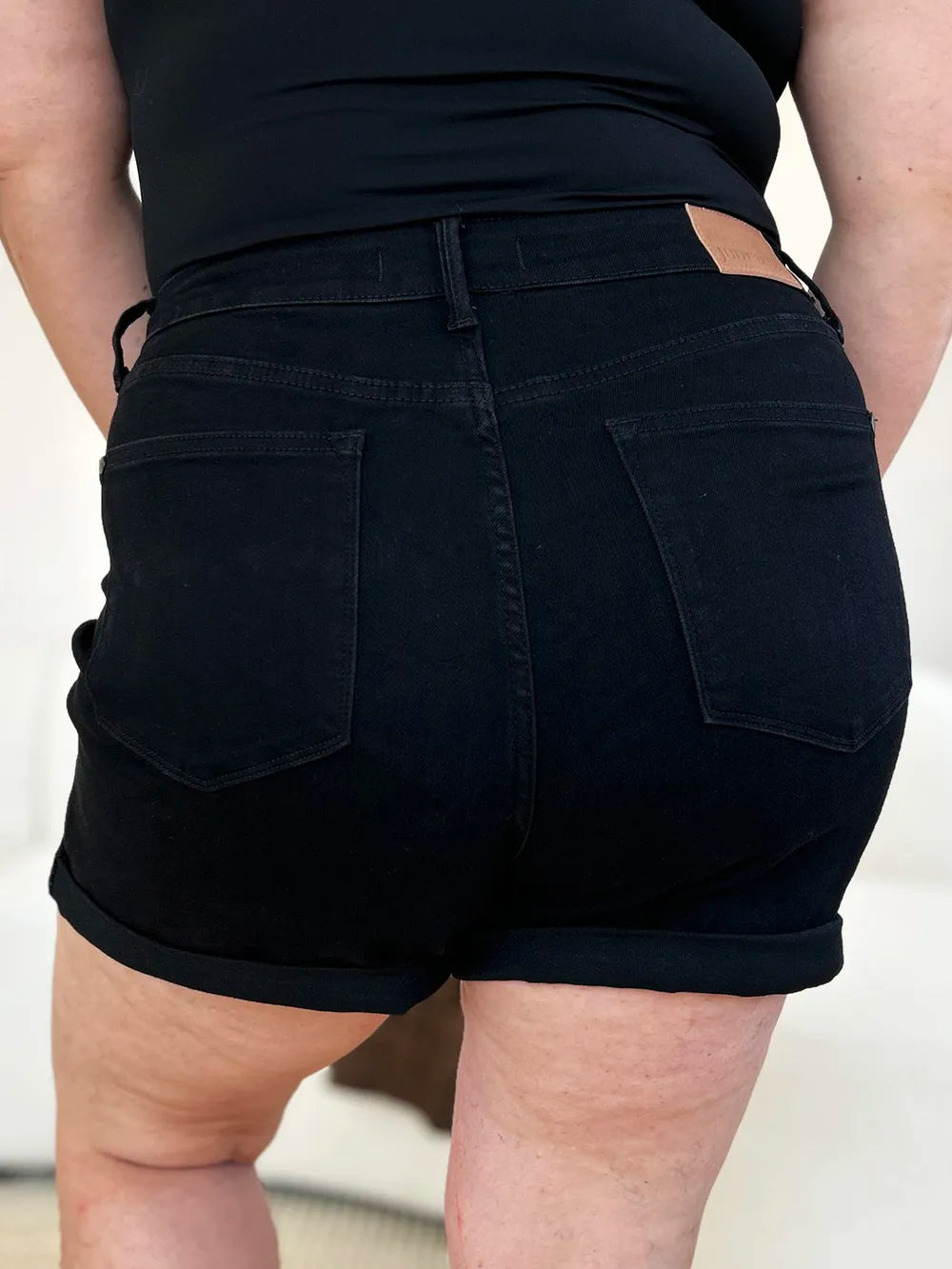 Plus Size High Waist Tummy Control Cuffed Denim Shorts for Women