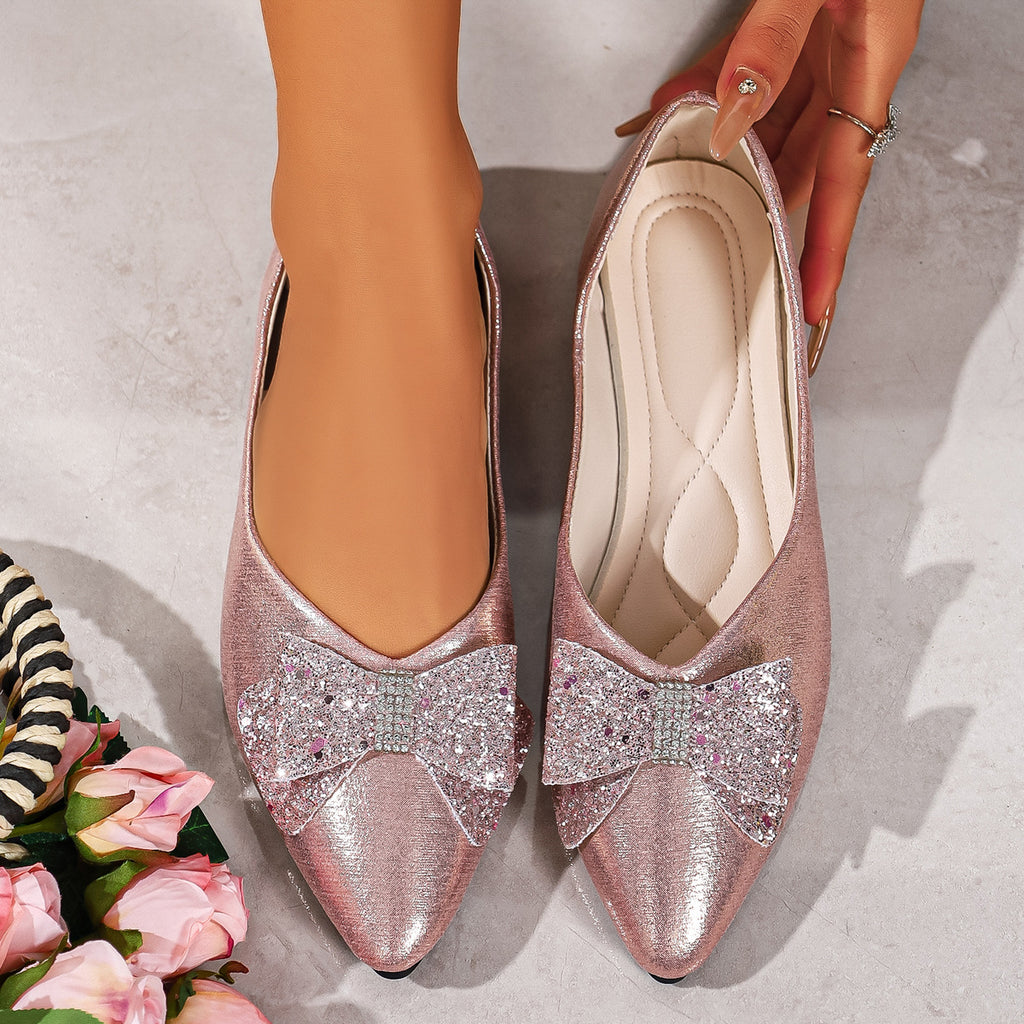 Bow Point Toe Slip-Ons in Gold for Women