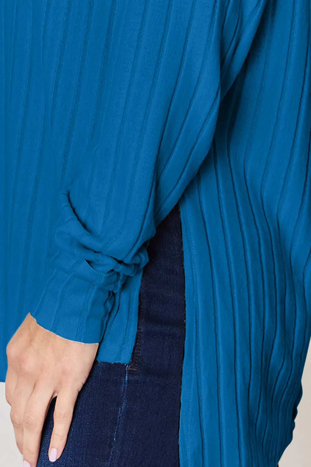 Plus Size Ribbed Round Neck Slit T-Shirt for Women