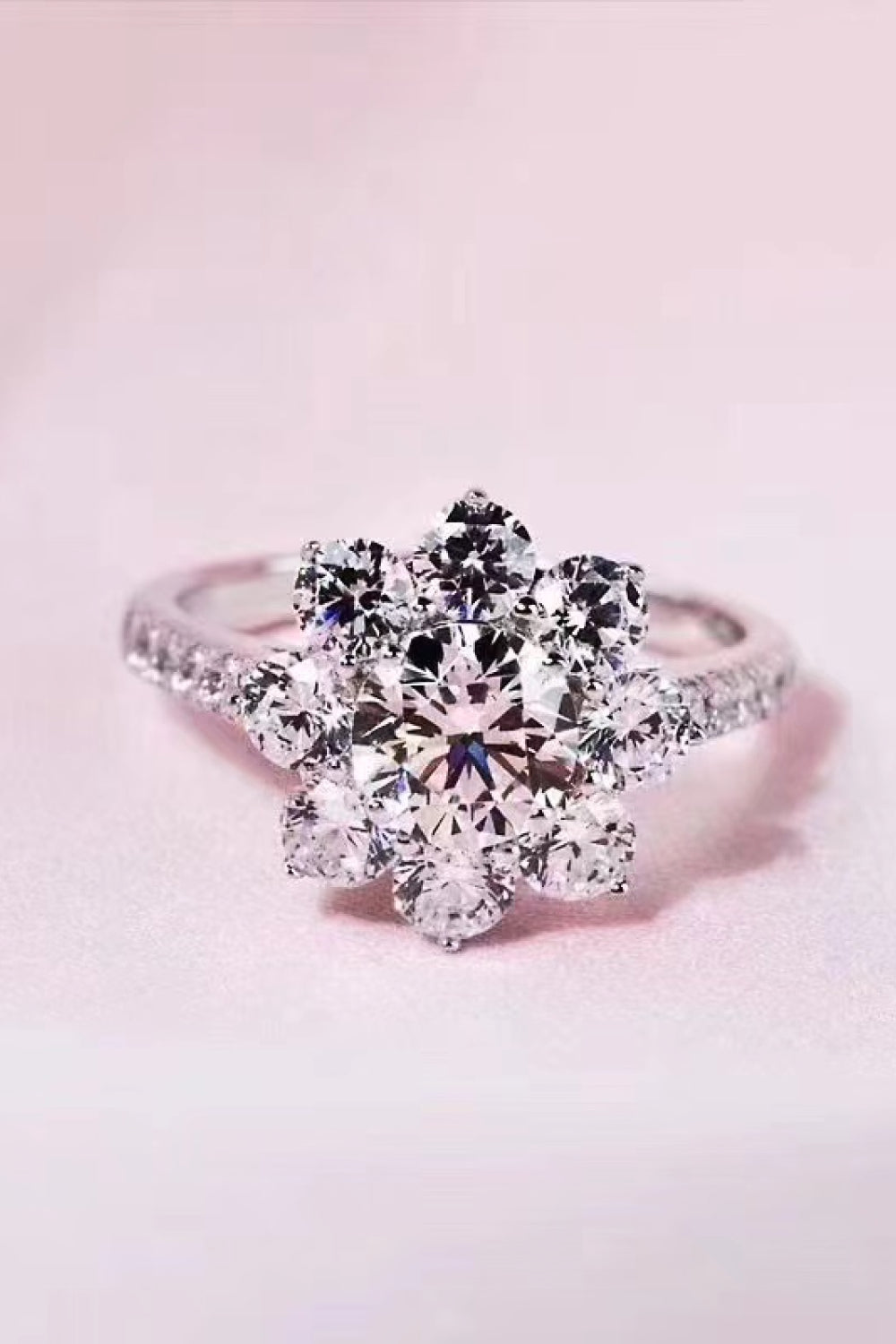 1 Carat Moissanite Flower Ring in Silver for Women