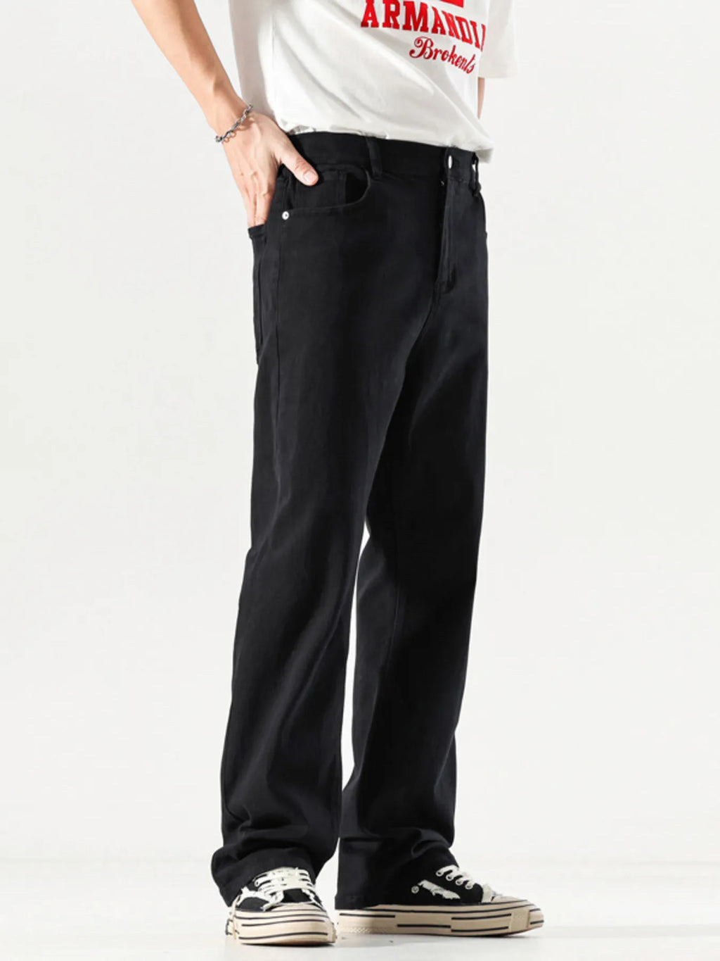 Wide Leg Jeans with Pockets Plus Size in Black for Men