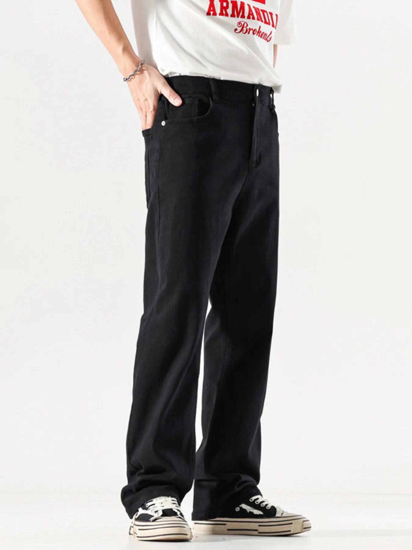 Wide Leg Jeans with Pockets Plus Size in Black for Men