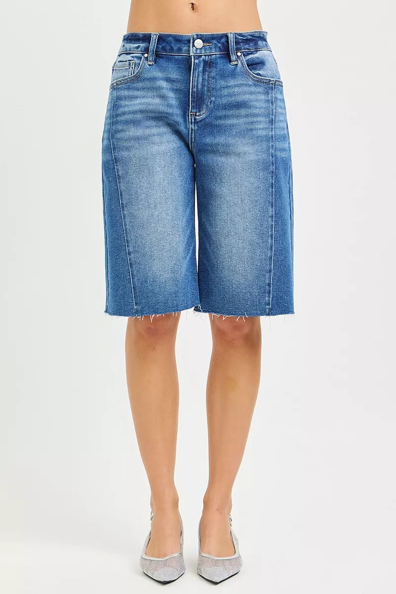 Raw Hem Slouchy Seamed Jorts for Women