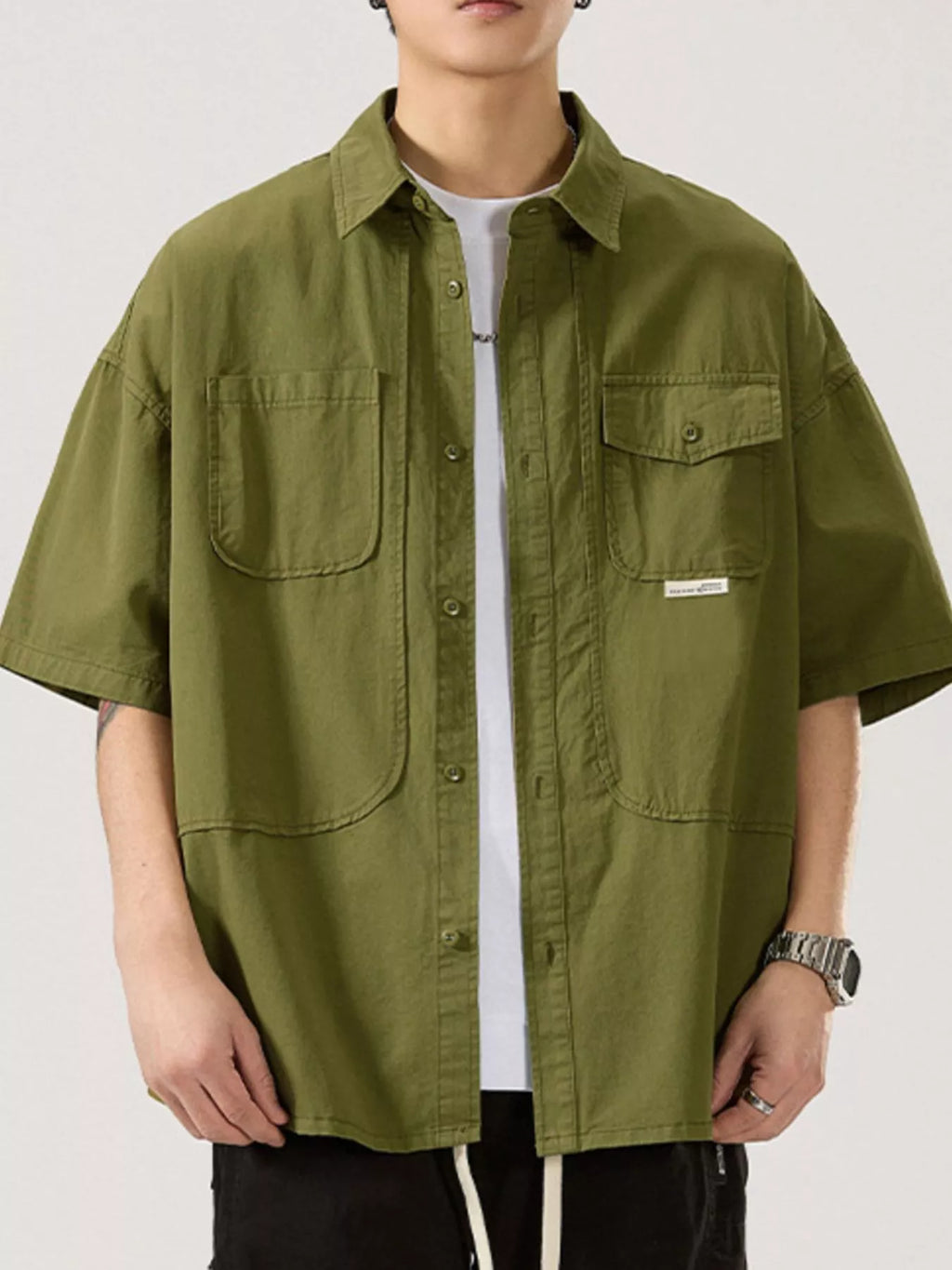 Button Up Half Sleeve Shirt Plus Size in Light Apricot for Men