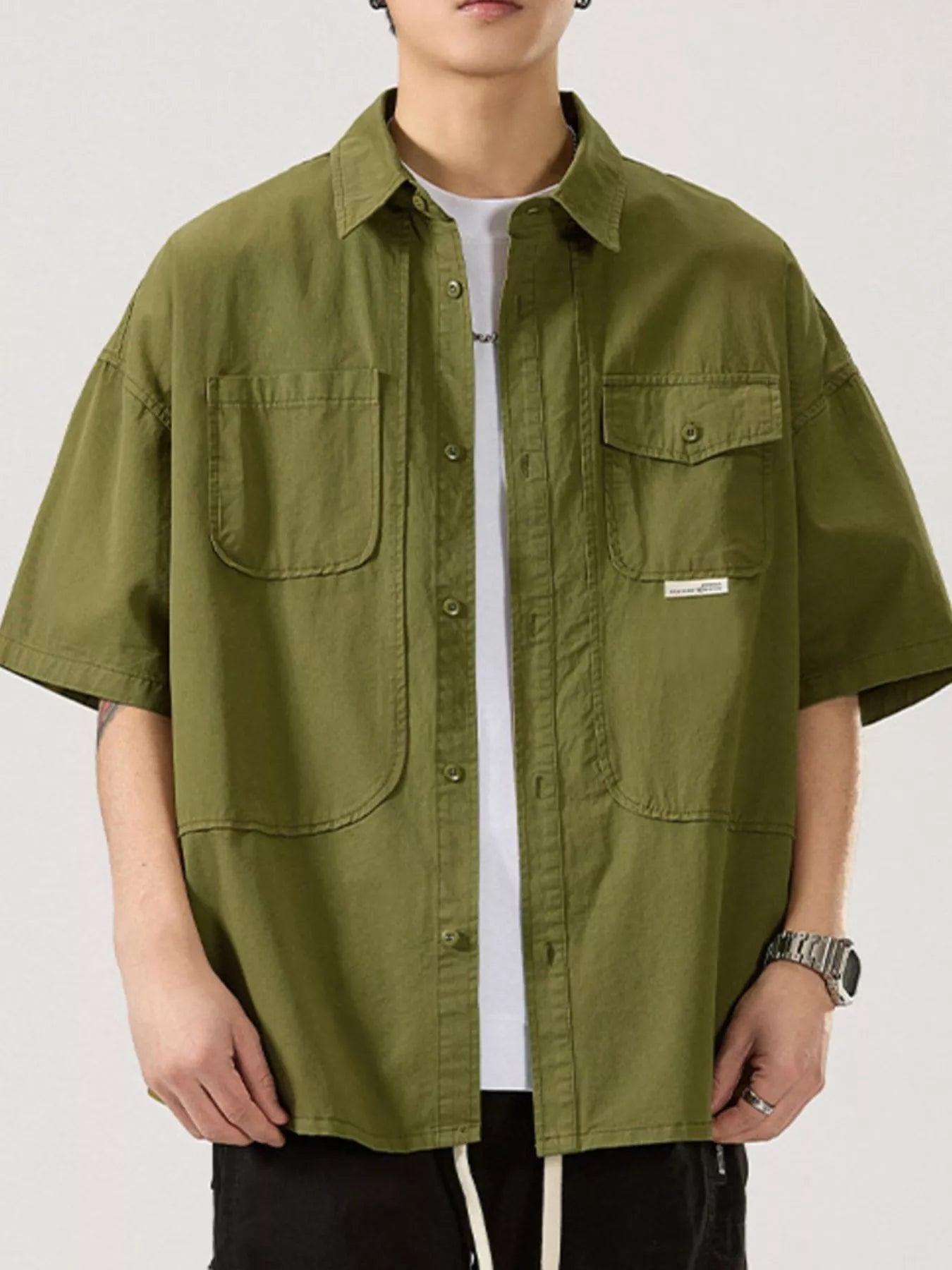 Button Up Half Sleeve Shirt Plus Size in Light Apricot for Men