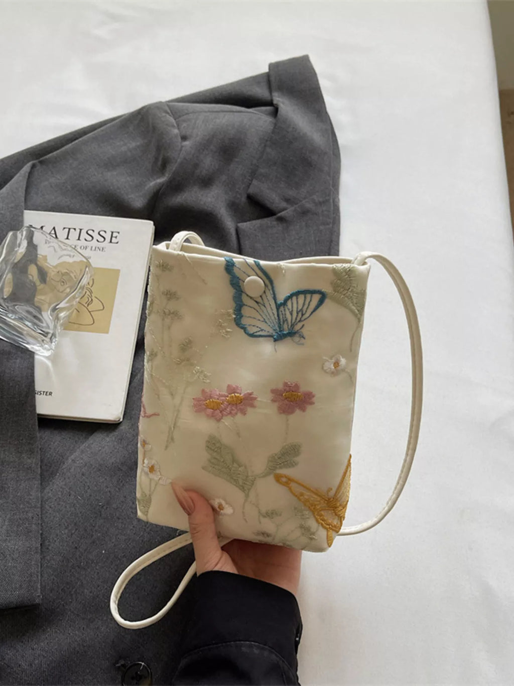 Embroidered Lightweight Crossbody Bag in Off-White for Women