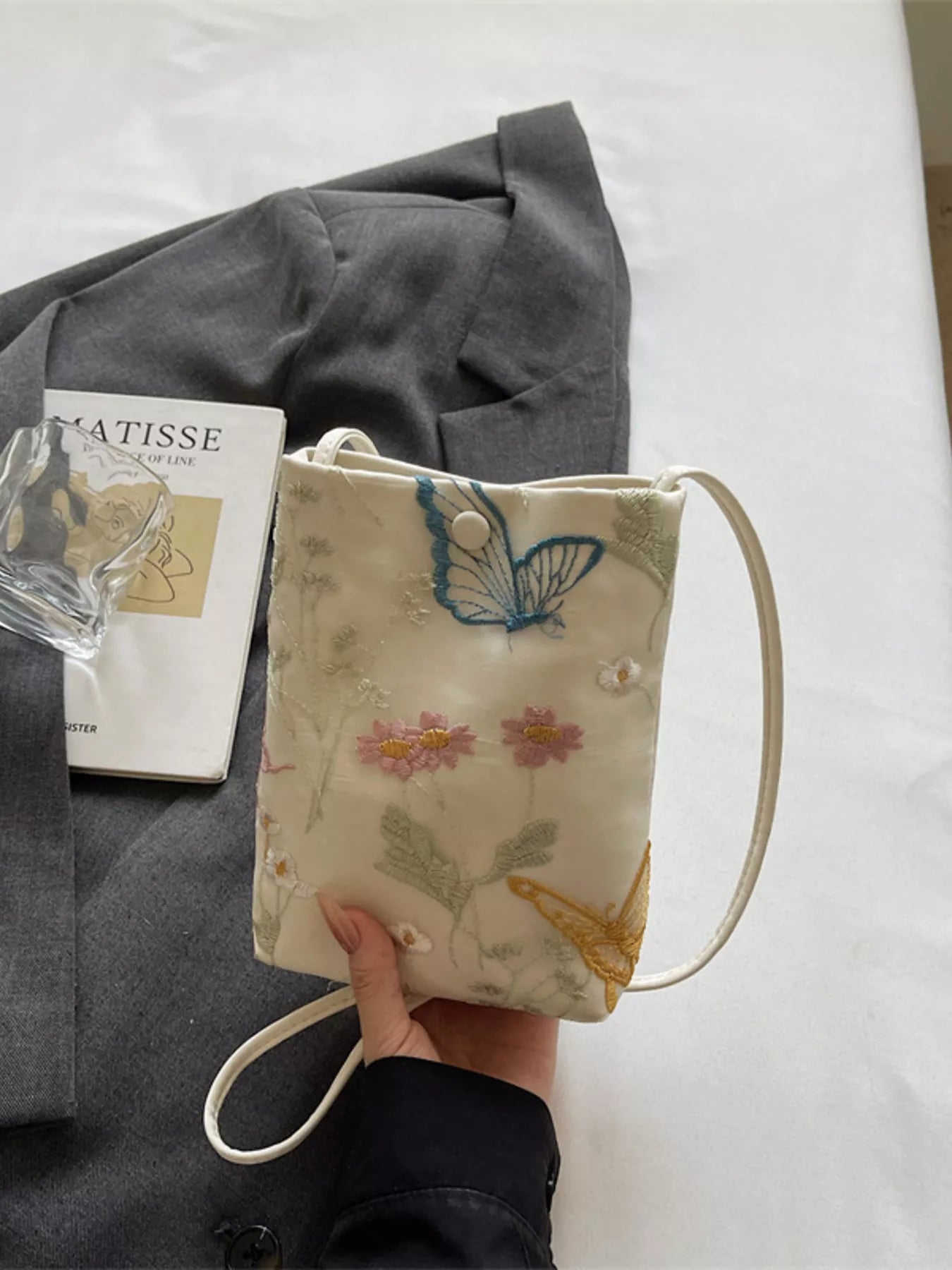 Embroidered Lightweight Crossbody Bag in Off-White for Women