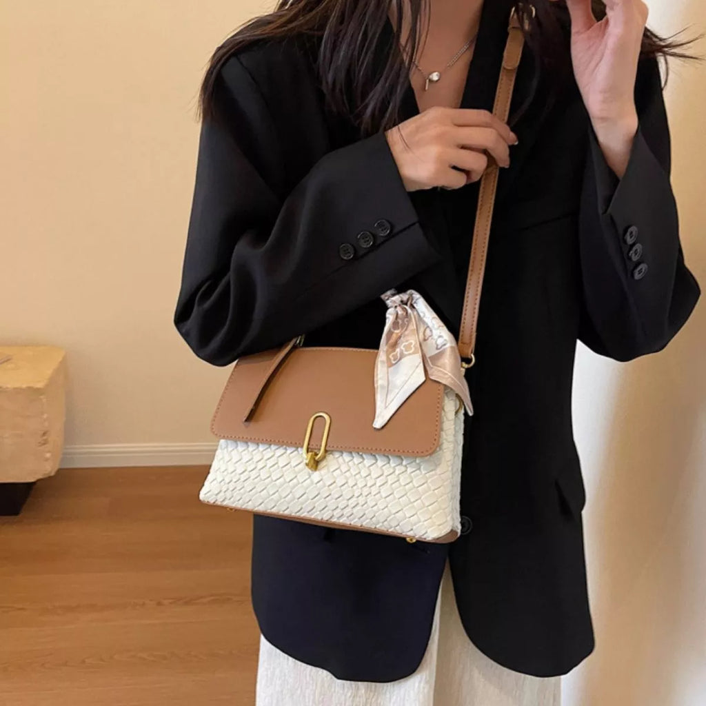 Textured Flap Crossbody Bag in Camel for Women