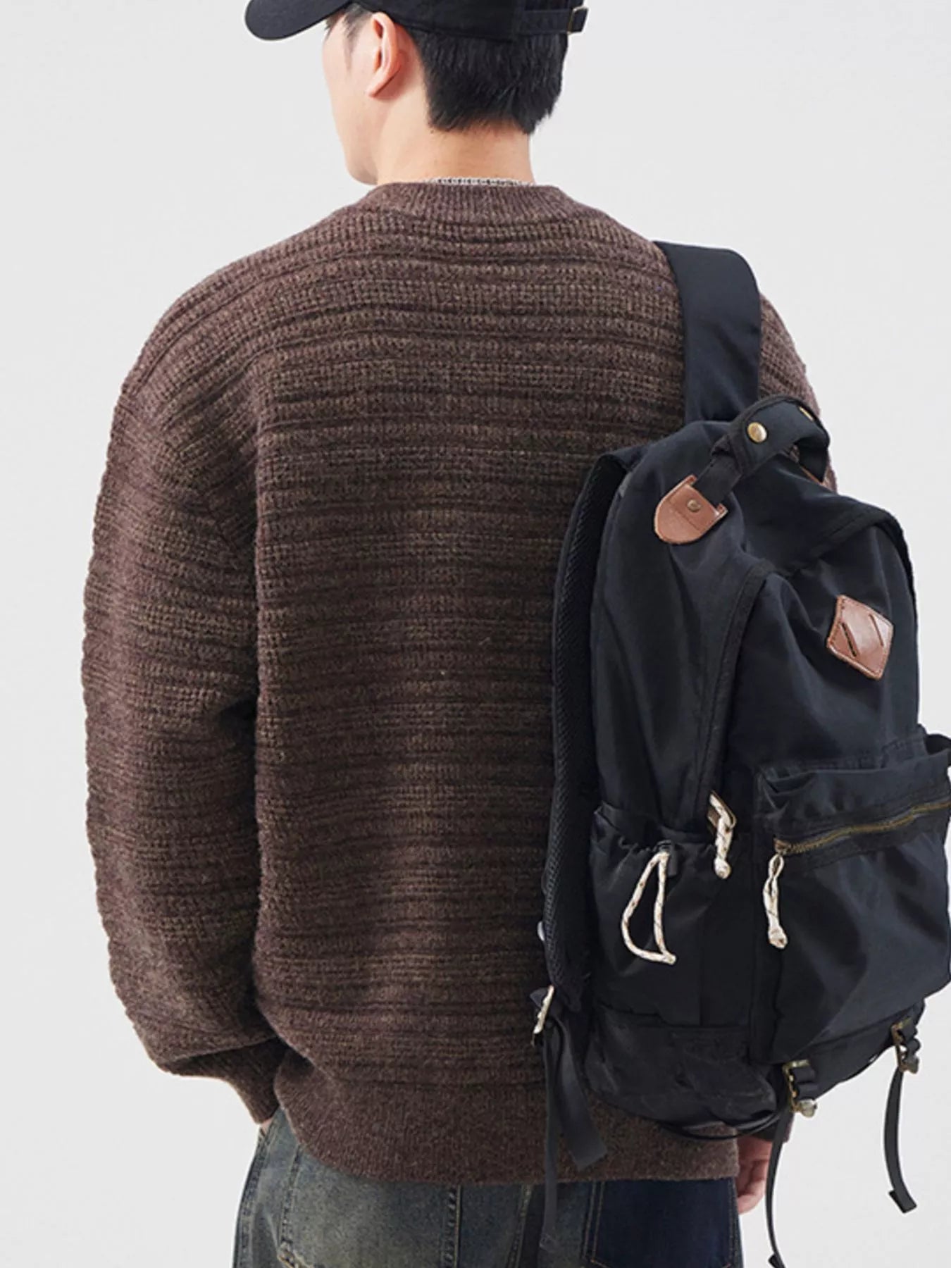 Plus Size Button Detail Long Sleeve Sweater in Gray Green for Men
