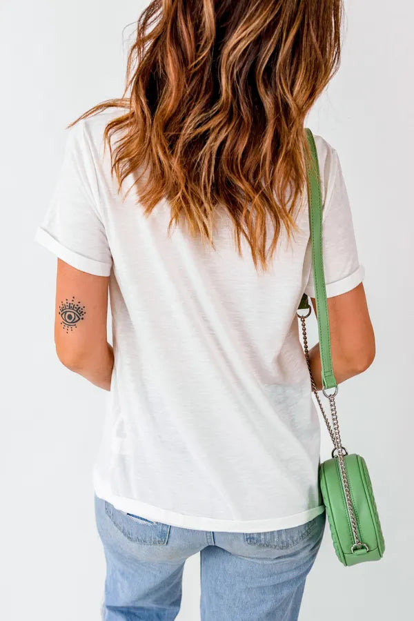 Mama Letter Crew Neck Tee in White for Women